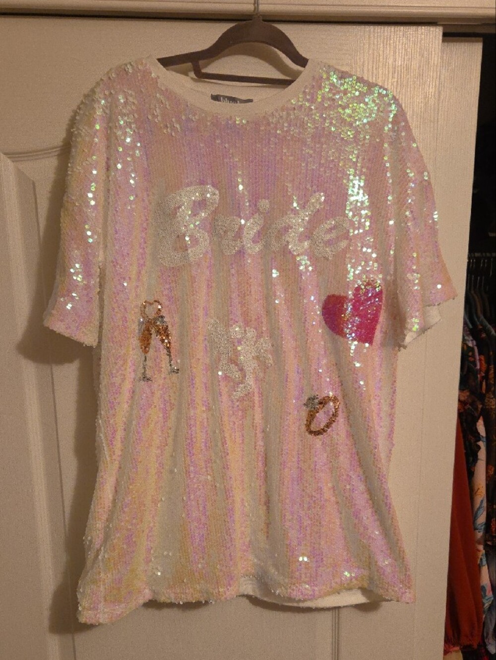Sequin Pink 'Bride' Tunic Tee with Embellished Motifs